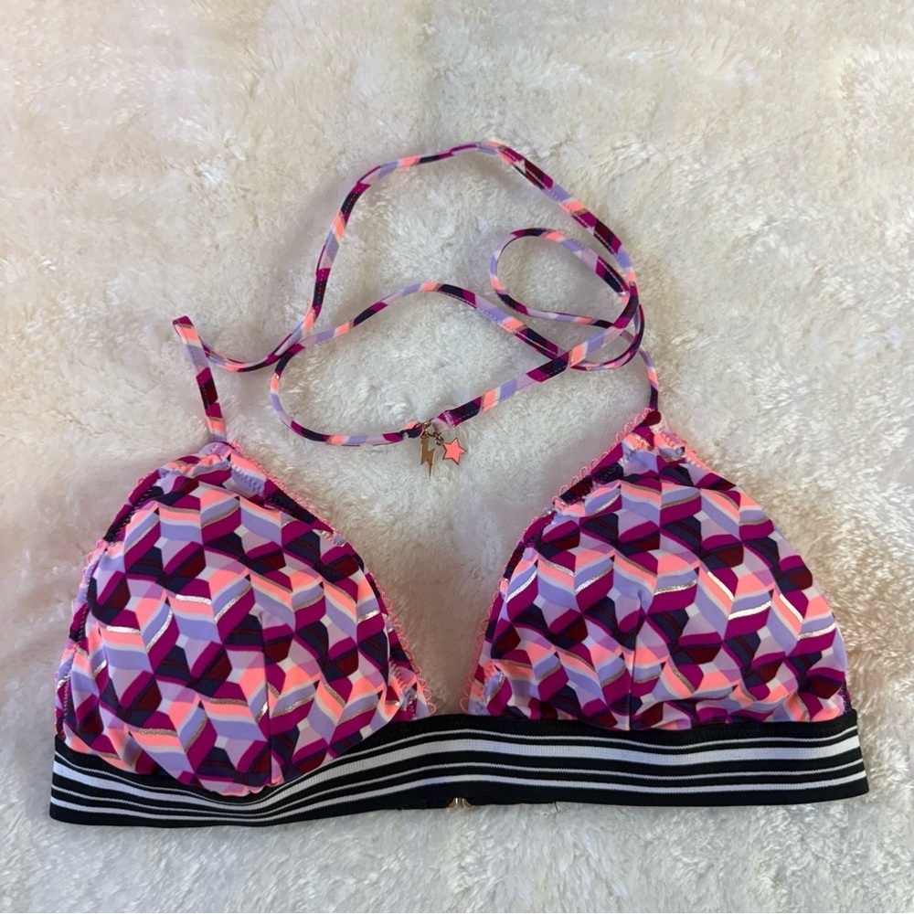Victoria's Secret Pink and Black Bikini Top Size M - Picture 1 of 6